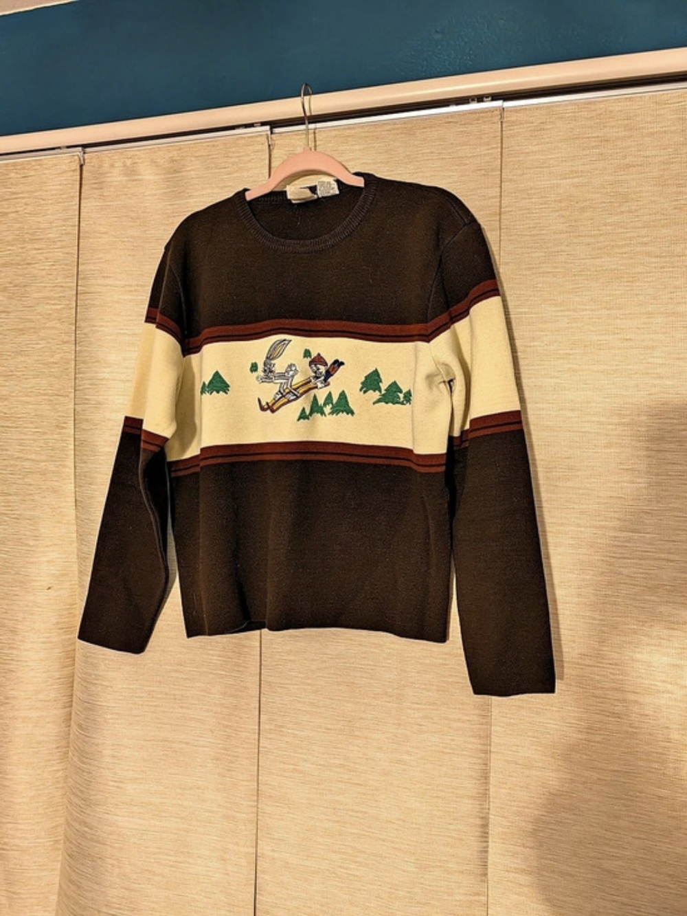 1976 Warner Bros. Color Block Ski Sweater Large